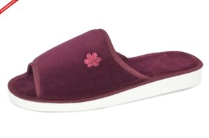 Frisco welur bordowe kapcie damskie